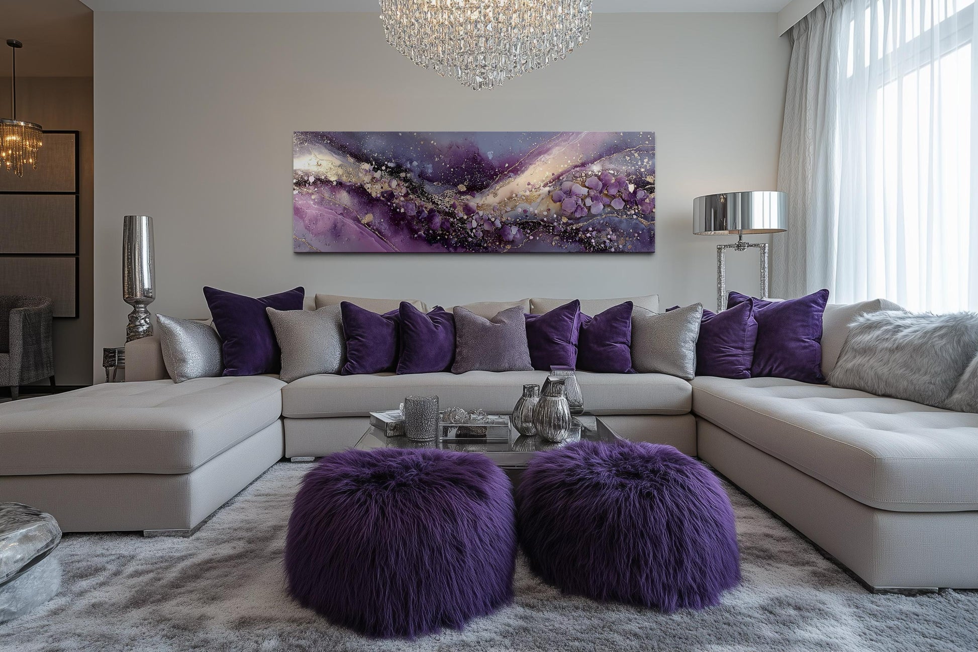 Purple Abstract Wall Art | Amethyst Fluid Landscape Canvas Print - Gold Accent Decor