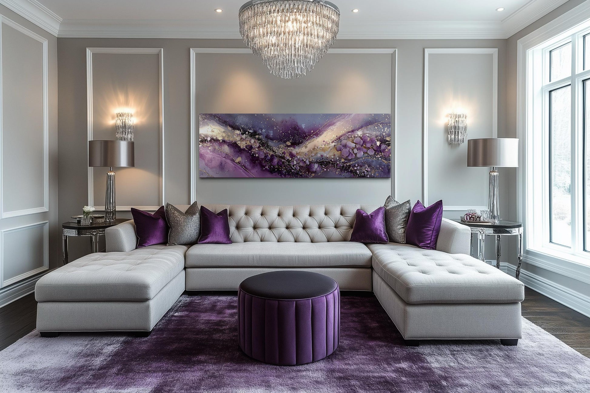 Purple Abstract Wall Art | Amethyst Fluid Landscape Canvas Print - Gold Accent Decor