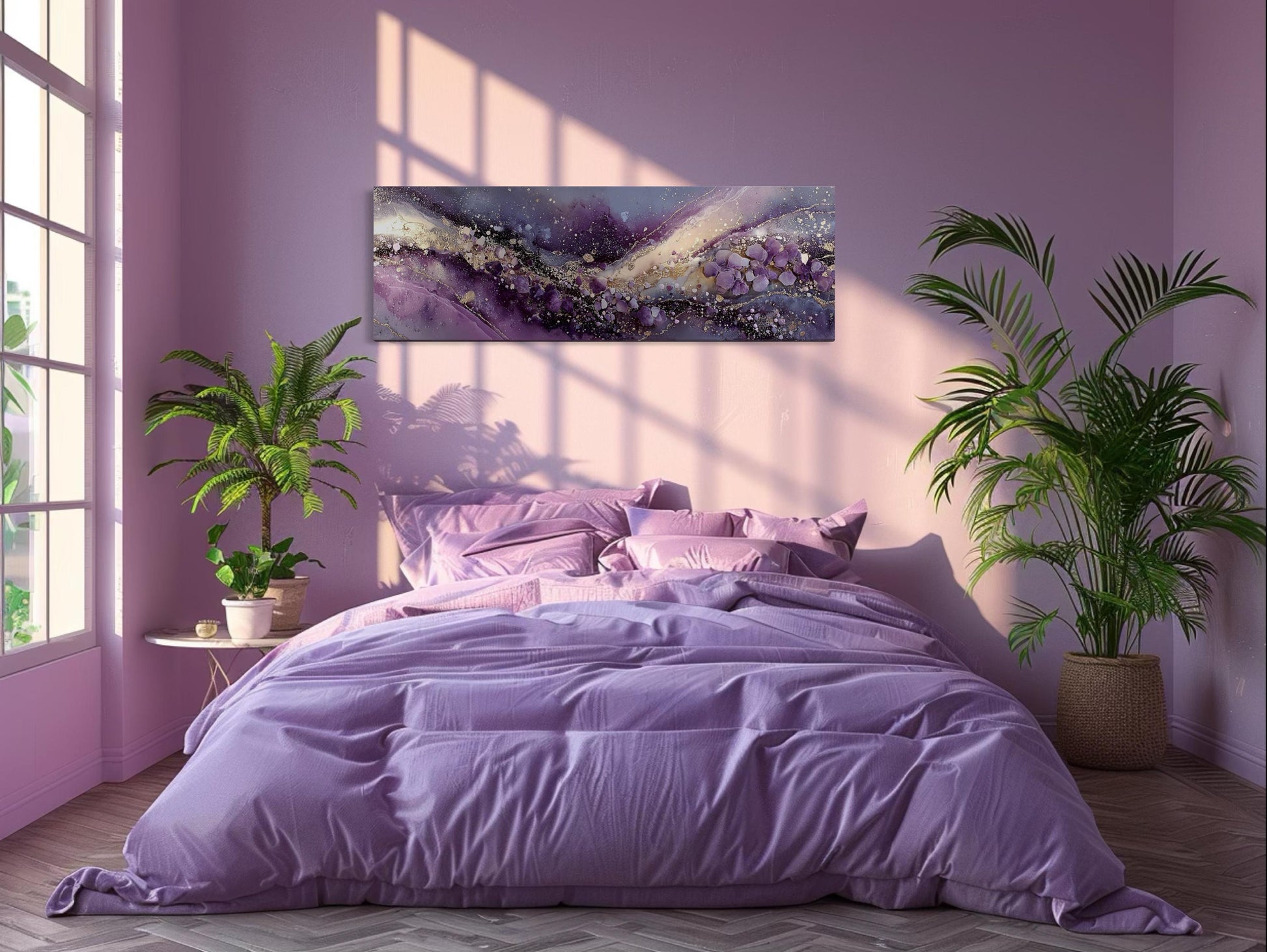 Purple Abstract Wall Art | Amethyst Fluid Landscape Canvas Print - Gold Accent Decor