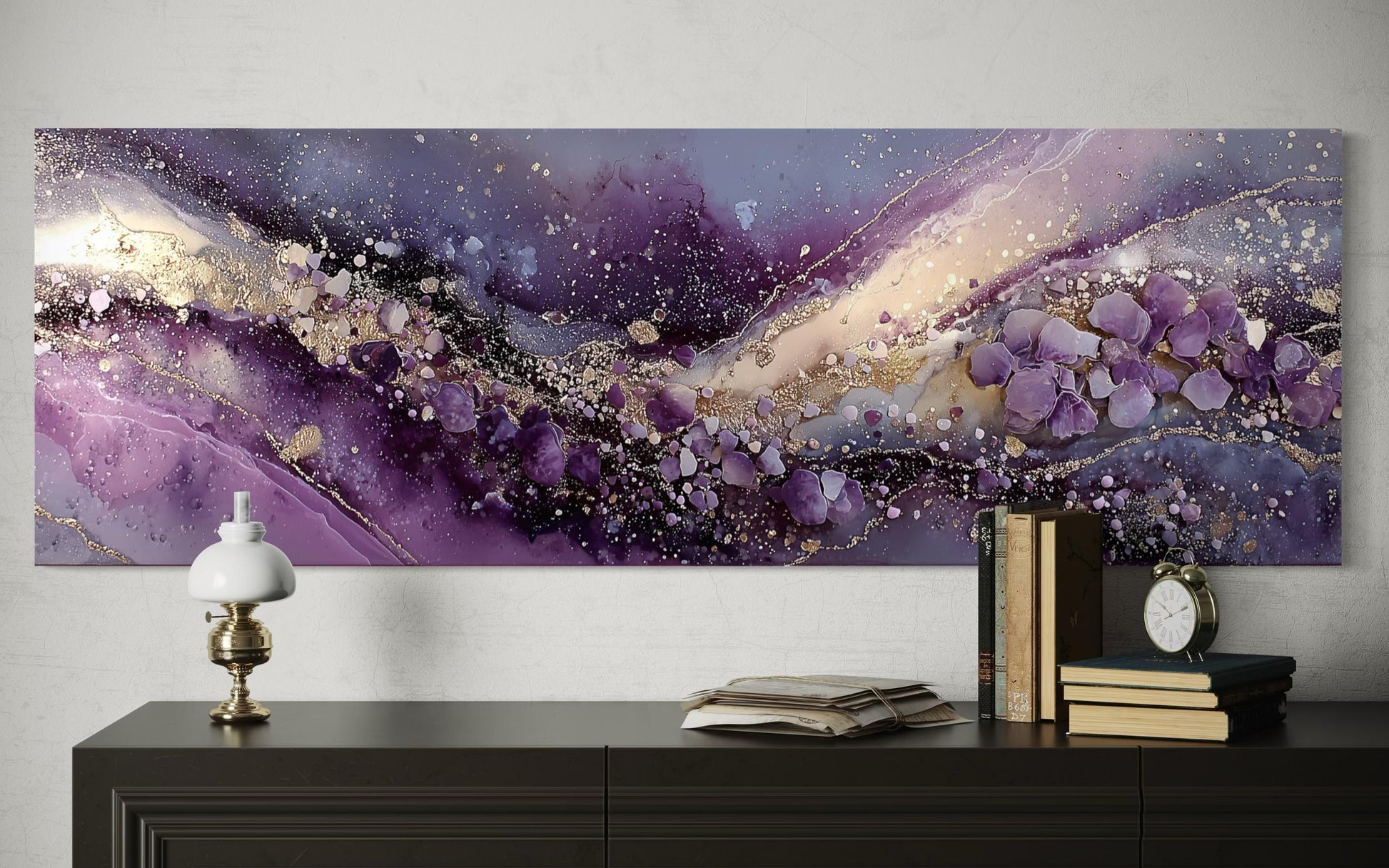 Purple Abstract Wall Art | Amethyst Fluid Landscape Canvas Print - Gold Accent Decor