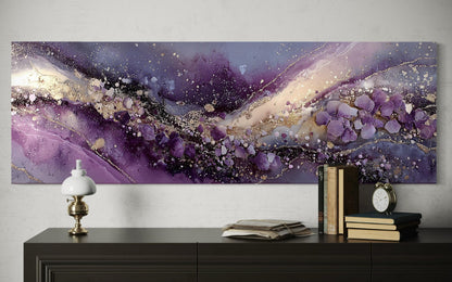 Purple Abstract Wall Art | Amethyst Fluid Landscape Canvas Print - Gold Accent Decor