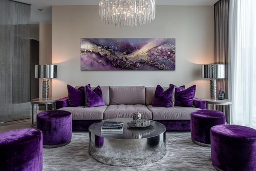 Purple Abstract Wall Art | Amethyst Fluid Landscape Canvas Print - Gold Accent Decor