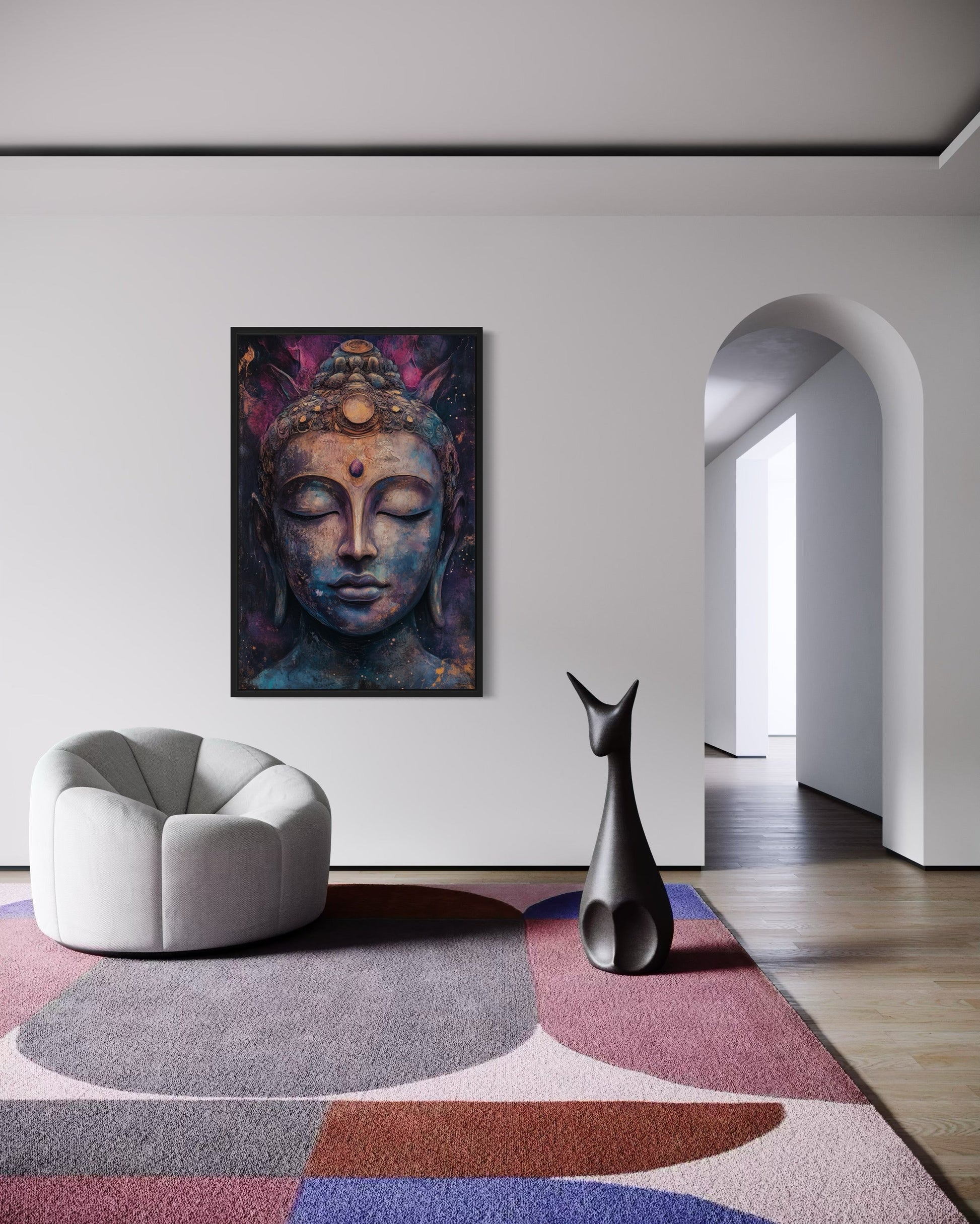 Purple Buddha Abstract Painting Framed Zen Wall Decor Canvas Wall Art
