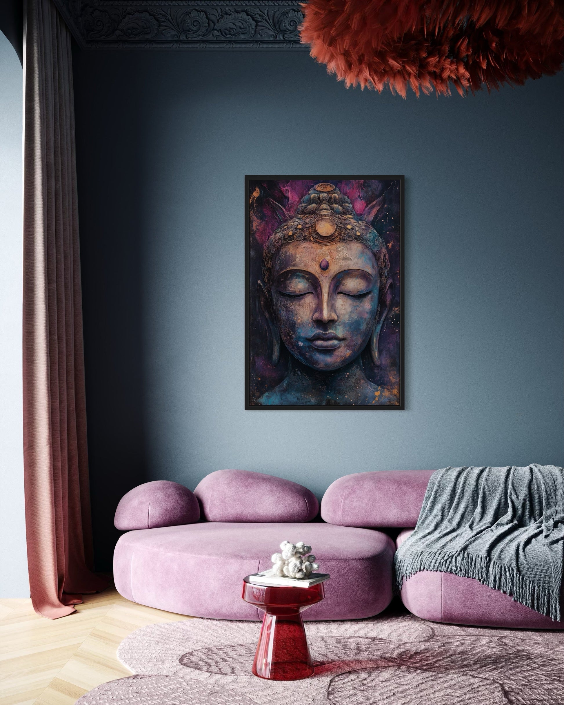 Purple Buddha Abstract Painting Framed Zen Wall Decor Canvas Wall Art