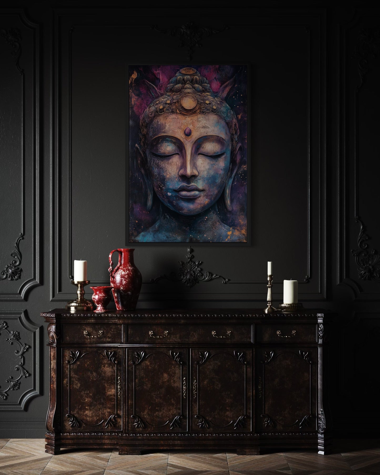 Purple Buddha Abstract Painting Framed Zen Wall Decor Canvas Wall Art