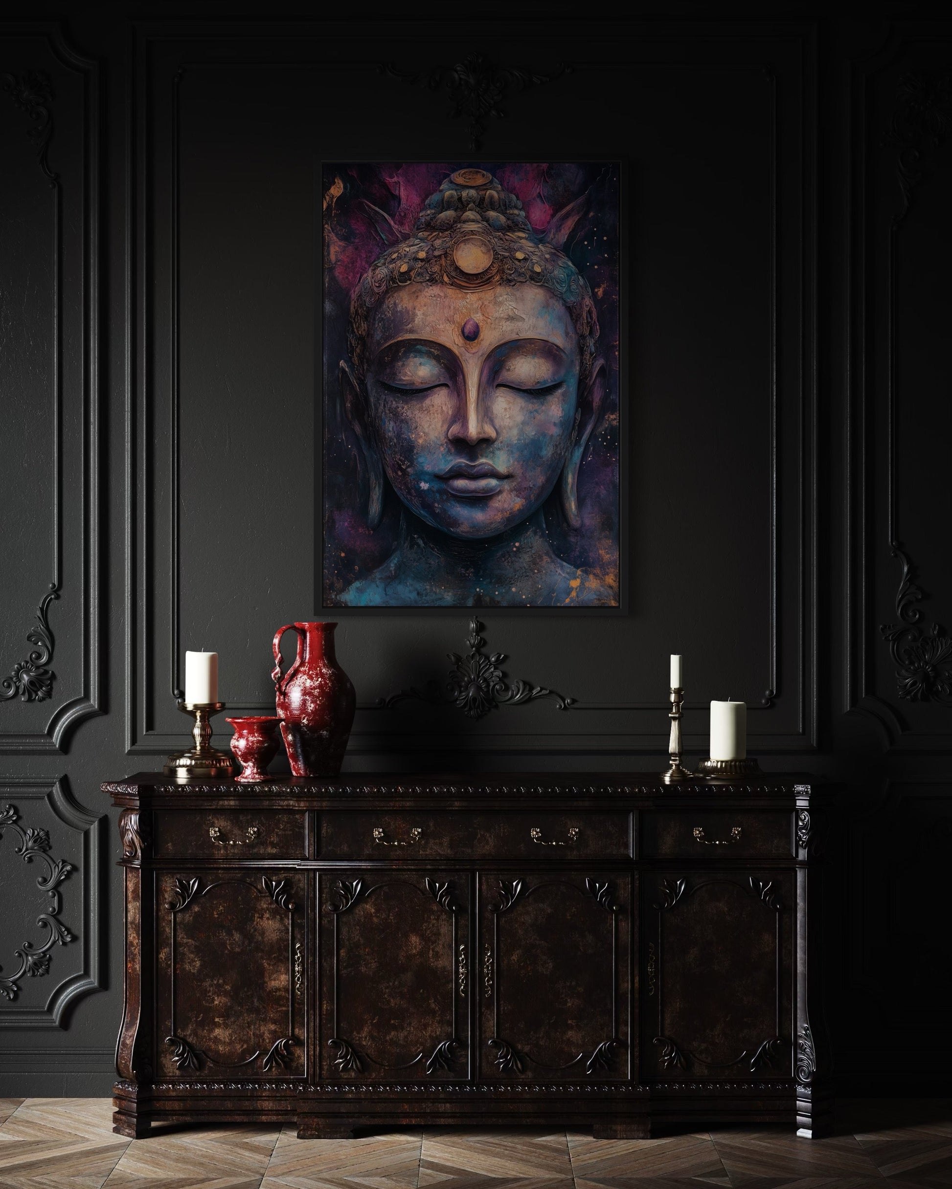 Purple Buddha Abstract Painting Framed Zen Wall Decor Canvas Wall Art