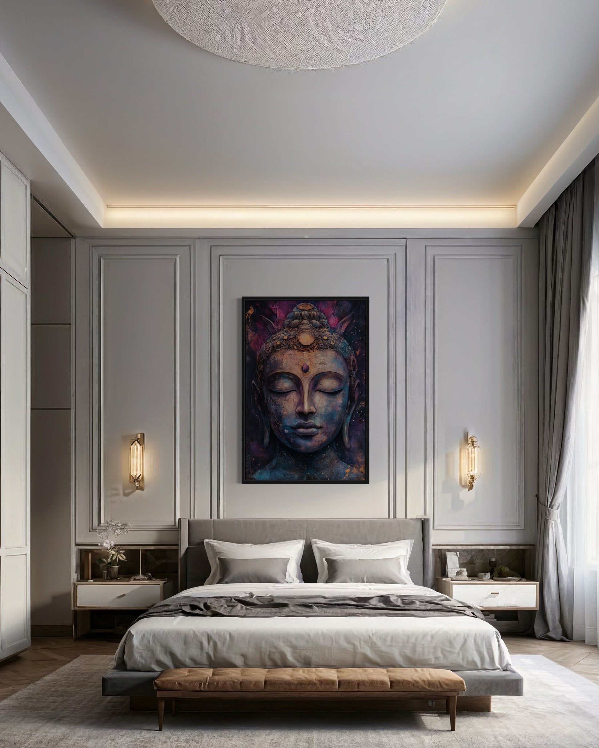 Purple Buddha Abstract Painting Framed Zen Wall Decor Canvas Wall Art