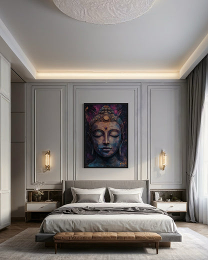 Purple Buddha Abstract Painting Framed Zen Wall Decor Canvas Wall Art