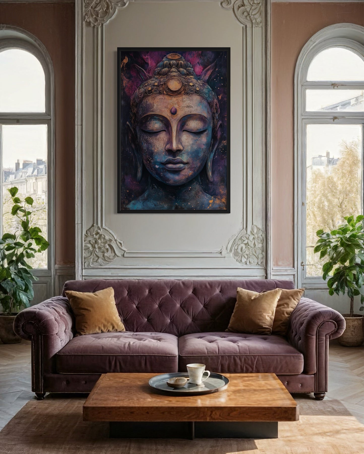 Purple Buddha Abstract Painting Framed Zen Wall Decor Canvas Wall Art