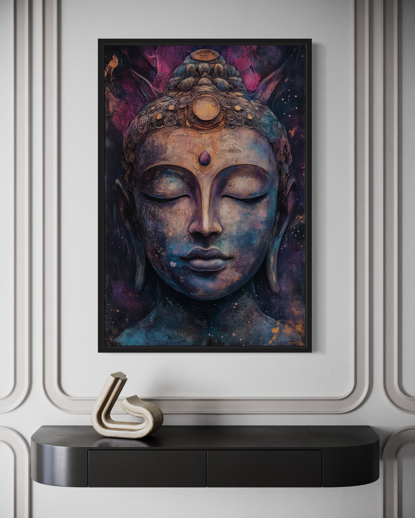 Purple Buddha Abstract Painting Framed Zen Wall Decor Canvas Wall Art