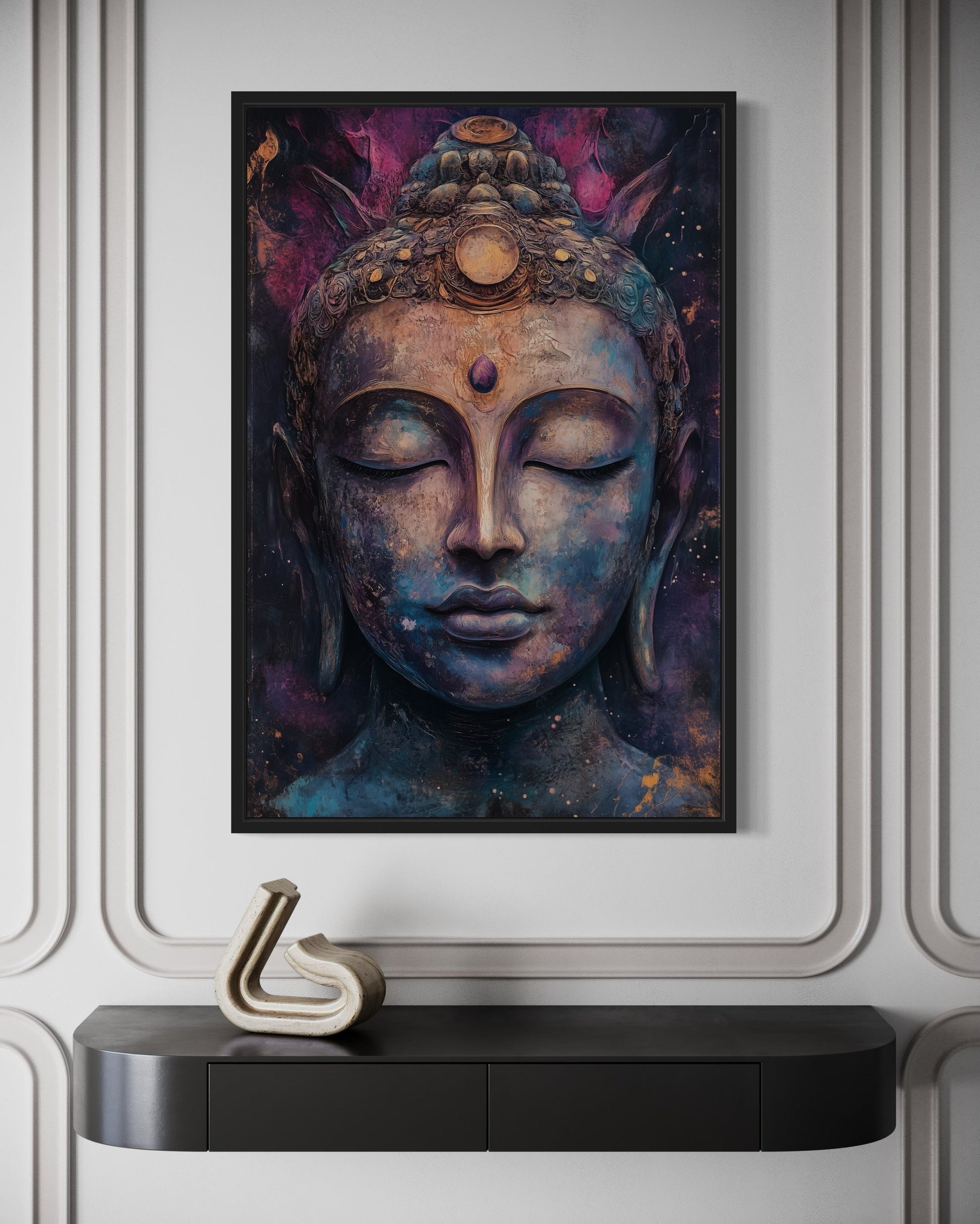 Purple Buddha Abstract Painting Framed Zen Wall Decor Canvas Wall Art