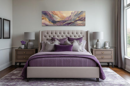 Purple Gold Marble Long Horizontal Abstract Framed Canvas Wall Art