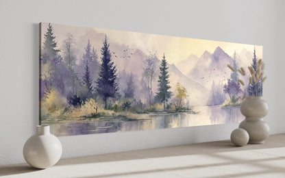 Purple Green Lavender Forest Mountain Landscape Above Bed Wall Art