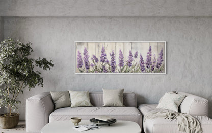 Purple Lavender Wildflowers Above Bed Framed Canvas Wall Art