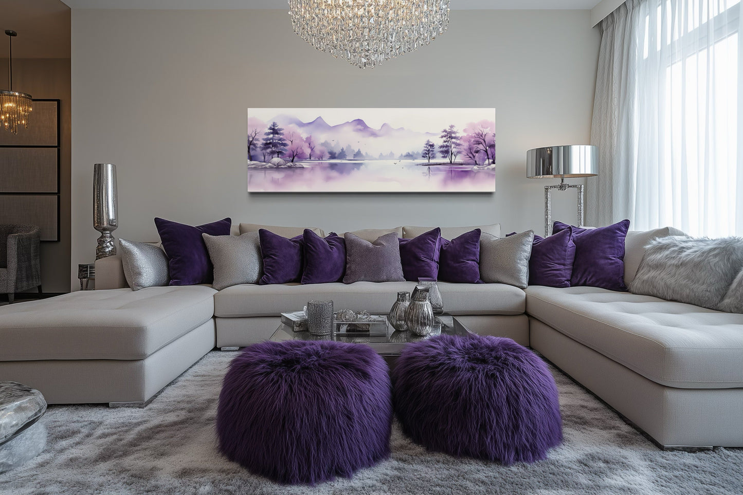 Purple Mountains Lake Long Horizontal Above Bed Wall Art