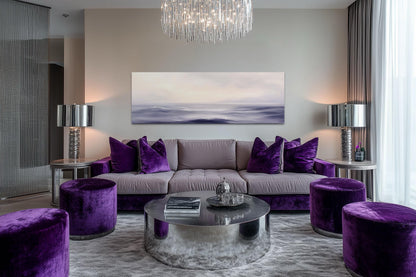 Purple Ocean Waves Long Horizontal Coastal Canvas Wall Art