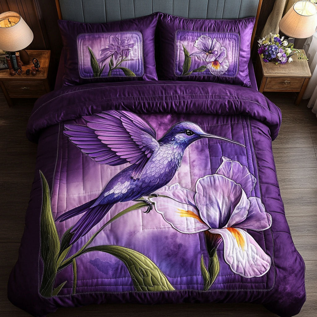 Purple Iris Flight 3-Piece Quilted Bedding Set - Single (59" x 70")
