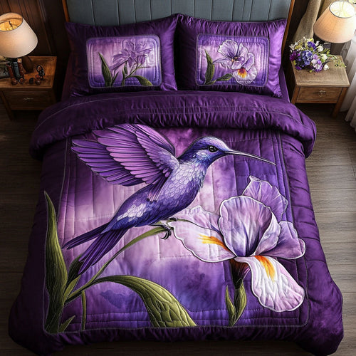 Purple Iris Flight 3-Piece Quilted Bedding Set - Single (59" x 70")