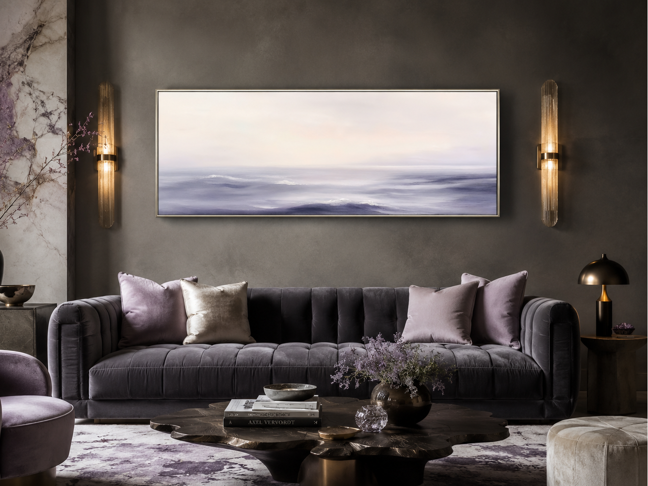 Purple Ocean Waves Long Horizontal Coastal Canvas Wall Art