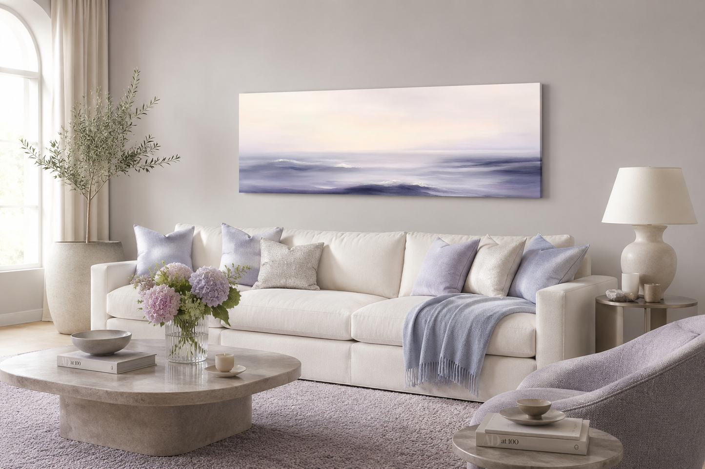 Purple Ocean Waves Long Horizontal Coastal Canvas Wall Art