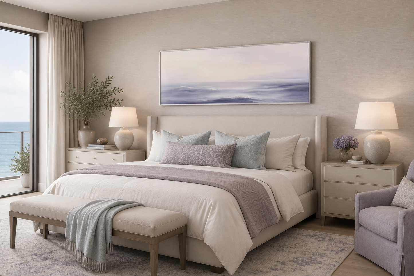 Purple Ocean Waves Long Horizontal Coastal Canvas Wall Art