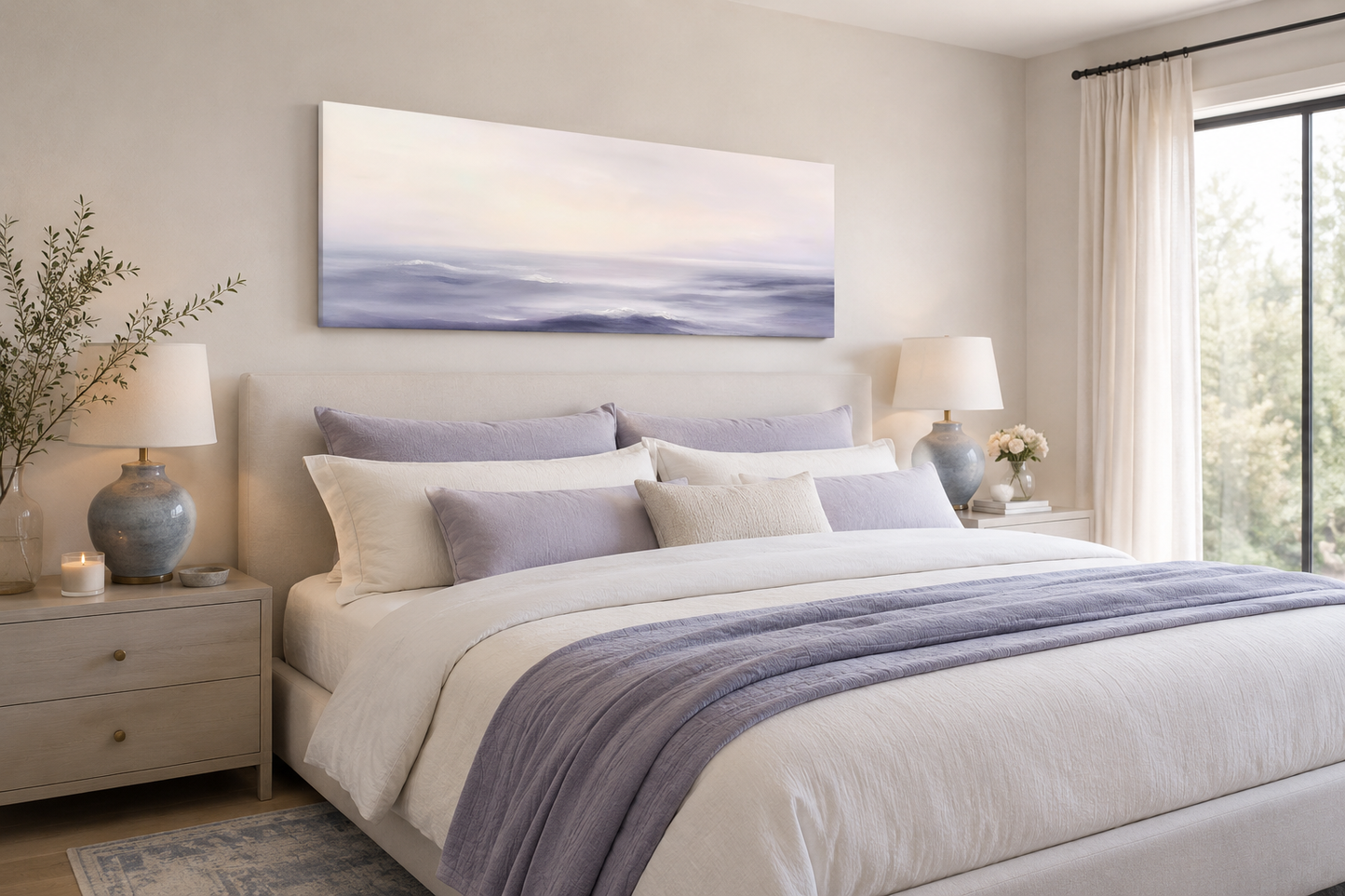 Purple Ocean Waves Long Horizontal Coastal Canvas Wall Art