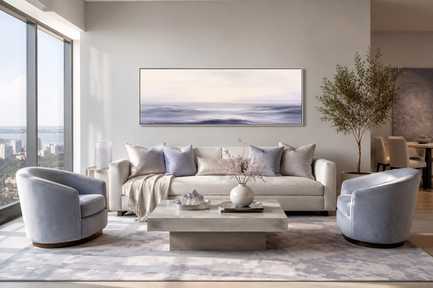 Purple Ocean Waves Long Horizontal Coastal Canvas Wall Art