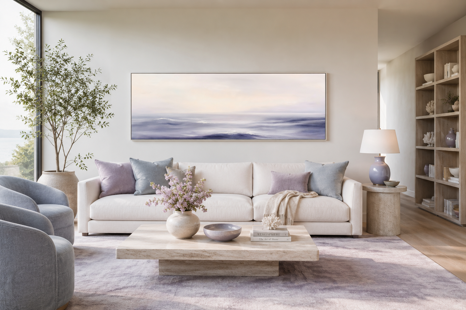 Purple Ocean Waves Long Horizontal Coastal Canvas Wall Art