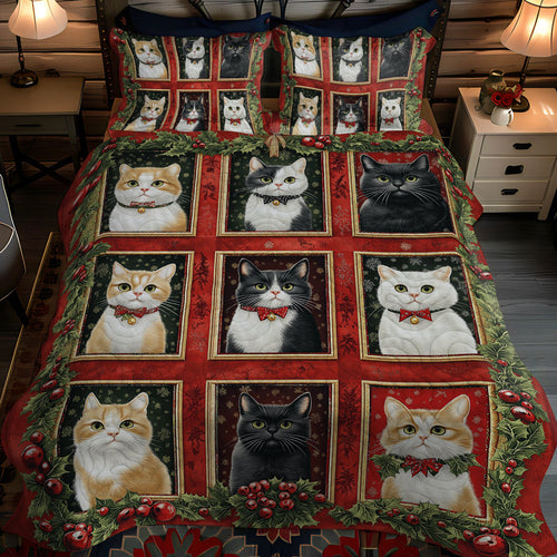 Purrfect Christmas 3-Piece Quilted Bedding Set - Single (59" x 70")