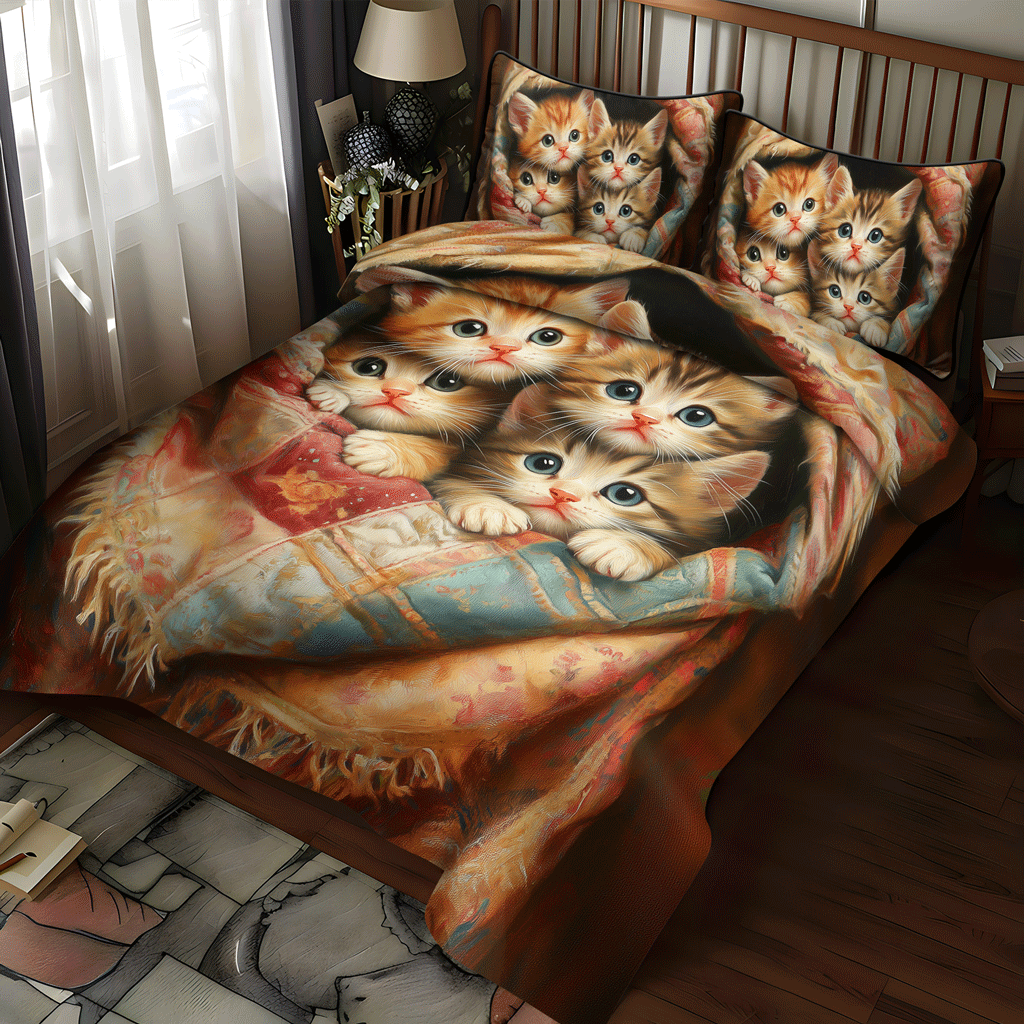 Purrfectly Cozy 3-Piece Quilted Bedding Set - Single (59" x 70")