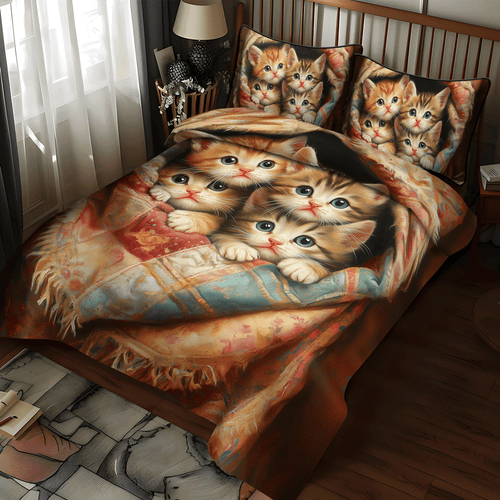 Purrfectly Cozy 3-Piece Quilted Bedding Set - Single (59" x 70")