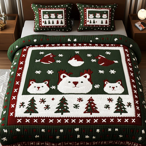 Purrfectly Festive 3-Piece Quilted Bedding Set - Single (59" x 70")