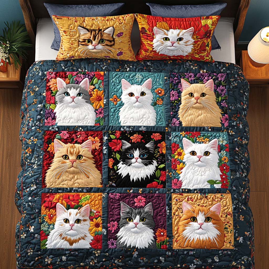 Quiet Cat Haven 3-Piece Quilted Bedding Set - Single (59" x 70")