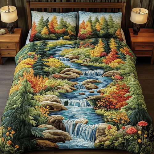 Quiet Stream 3-Piece Quilted Bedding Set - Single (59" x 70")