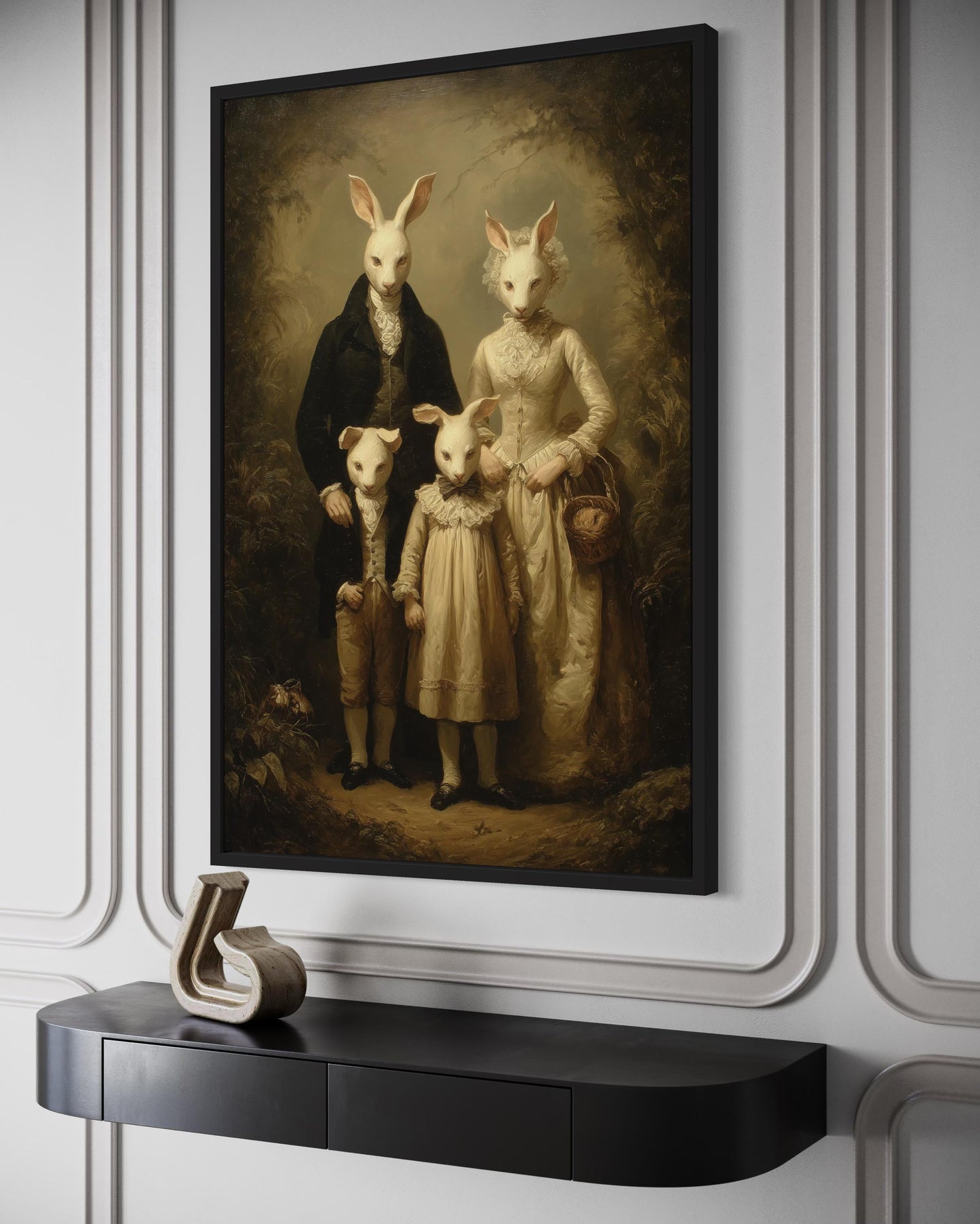 Rabbit Cult Family Victorian Portrait Framed Canvas Wall Art