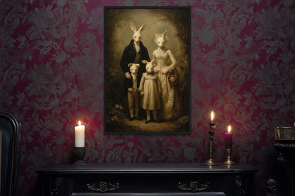 Rabbit Cult Family Victorian Portrait Framed Canvas Wall Art