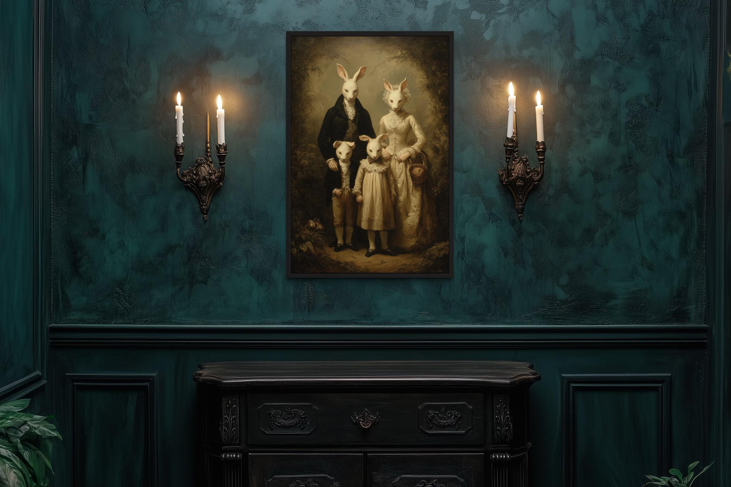 Rabbit Cult Family Victorian Portrait Framed Canvas Wall Art