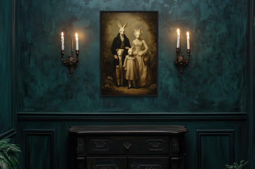 Rabbit Cult Family Victorian Portrait Framed Canvas Wall Art