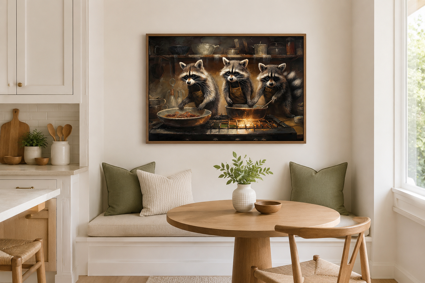 Raccoons Cooking Funny Kitchen Framed Canvas Wall Art For Cabin Decor