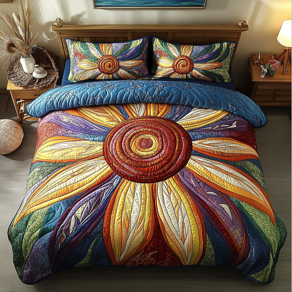 Radiant Bloom 3-Piece Quilted Bedding Set - Single (59" x 70")