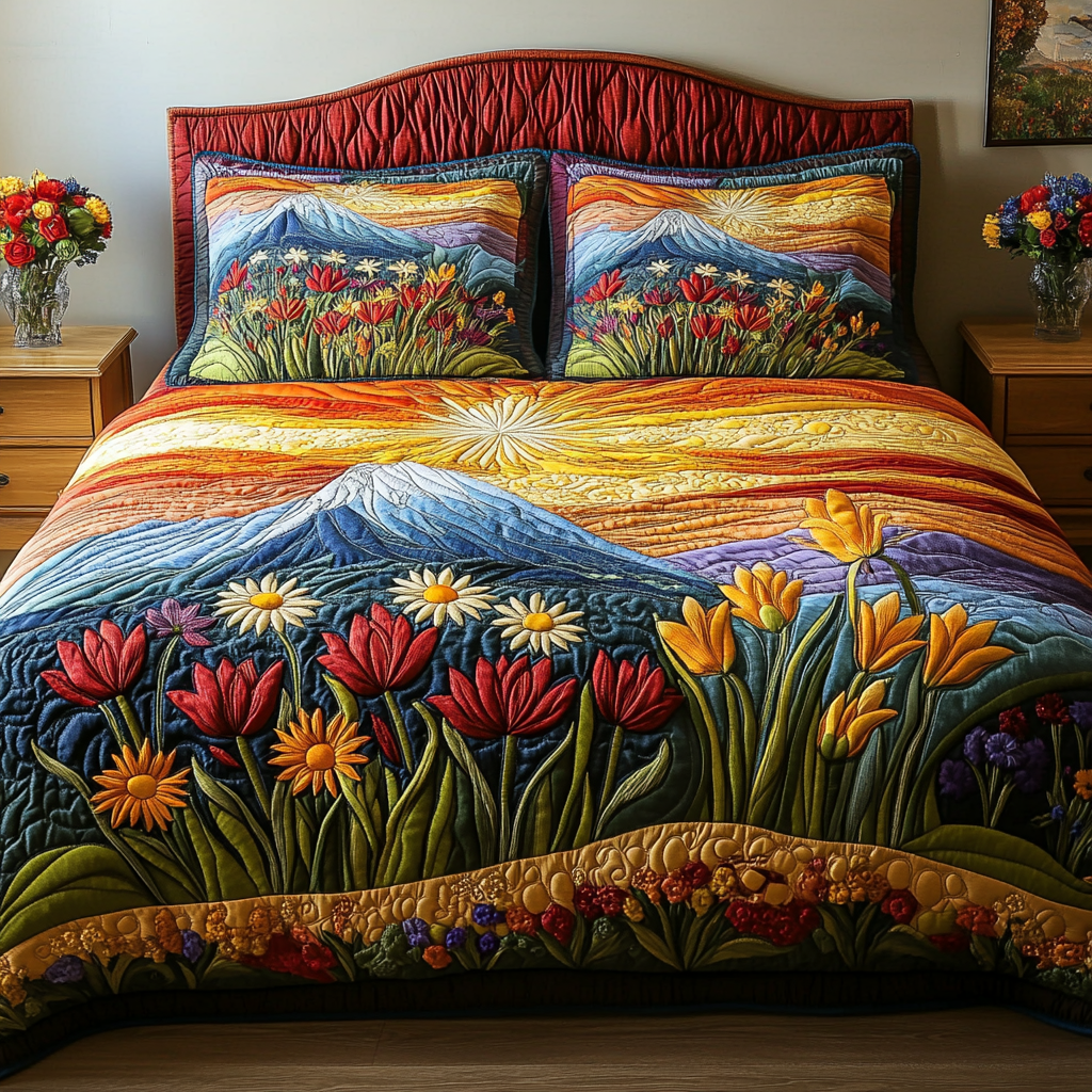 Radiant Garden 3-Piece Quilted Bedding Set - Single (59" x 70")