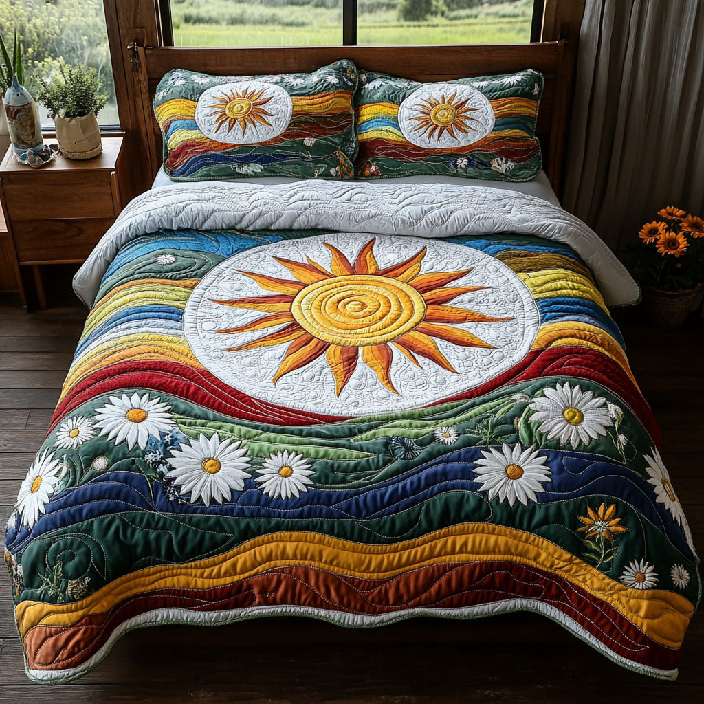 Rainbow Bloom 3-Piece Quilted Bedding Set - Single (59" x 70")