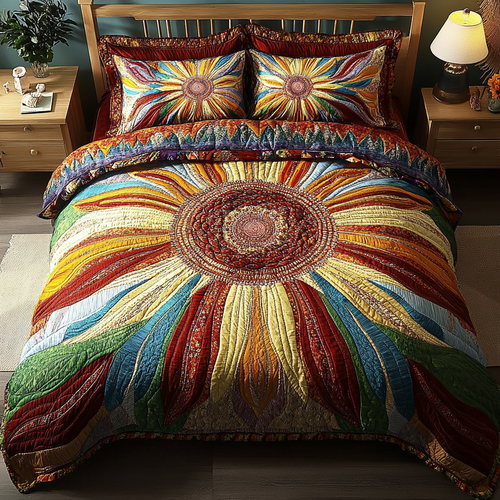 Rainbow Sunburst 3-Piece Quilted Bedding Set - Single (59" x 70")