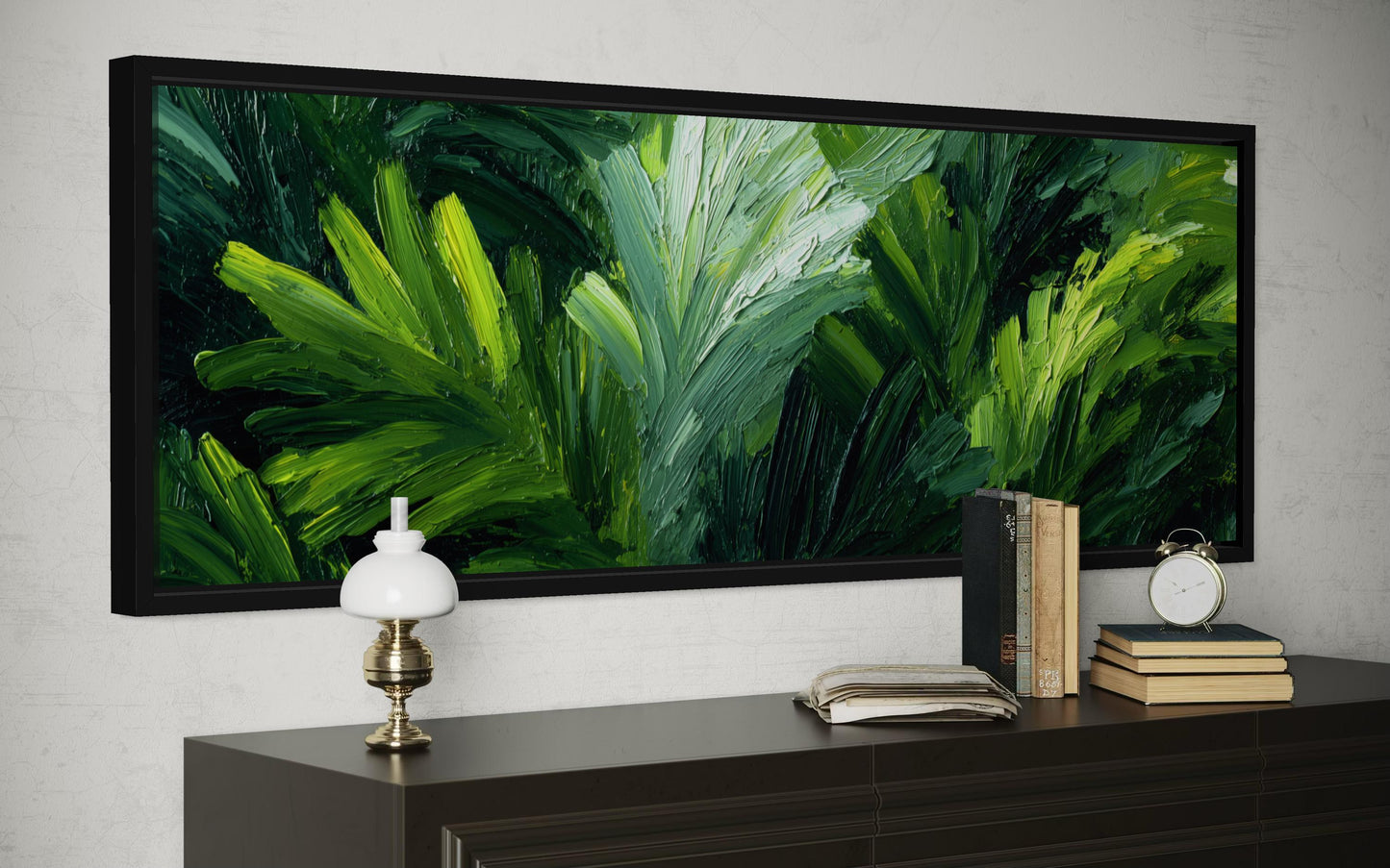 Rainforest Jungle Leaves Wall Art - Long Horizontal Tropical Botanical Painting Canvas Print