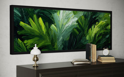 Rainforest Jungle Leaves Wall Art - Long Horizontal Tropical Botanical Painting Canvas Print