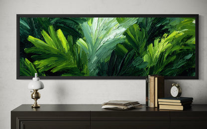 Rainforest Jungle Leaves Wall Art - Long Horizontal Tropical Botanical Painting Canvas Print