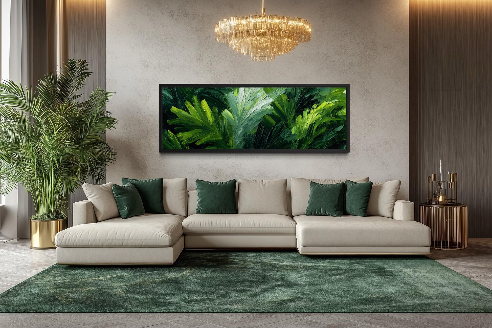 Rainforest Jungle Leaves Wall Art - Long Horizontal Tropical Botanical Painting Canvas Print