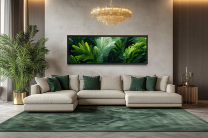 Rainforest Jungle Leaves Wall Art - Long Horizontal Tropical Botanical Painting Canvas Print