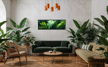 Rainforest Jungle Leaves Wall Art - Long Horizontal Tropical Botanical Painting Canvas Print