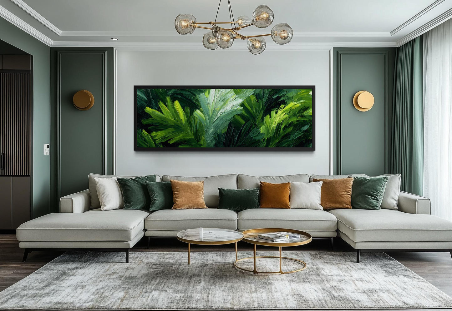 Rainforest Jungle Leaves Wall Art - Long Horizontal Tropical Botanical Painting Canvas Print